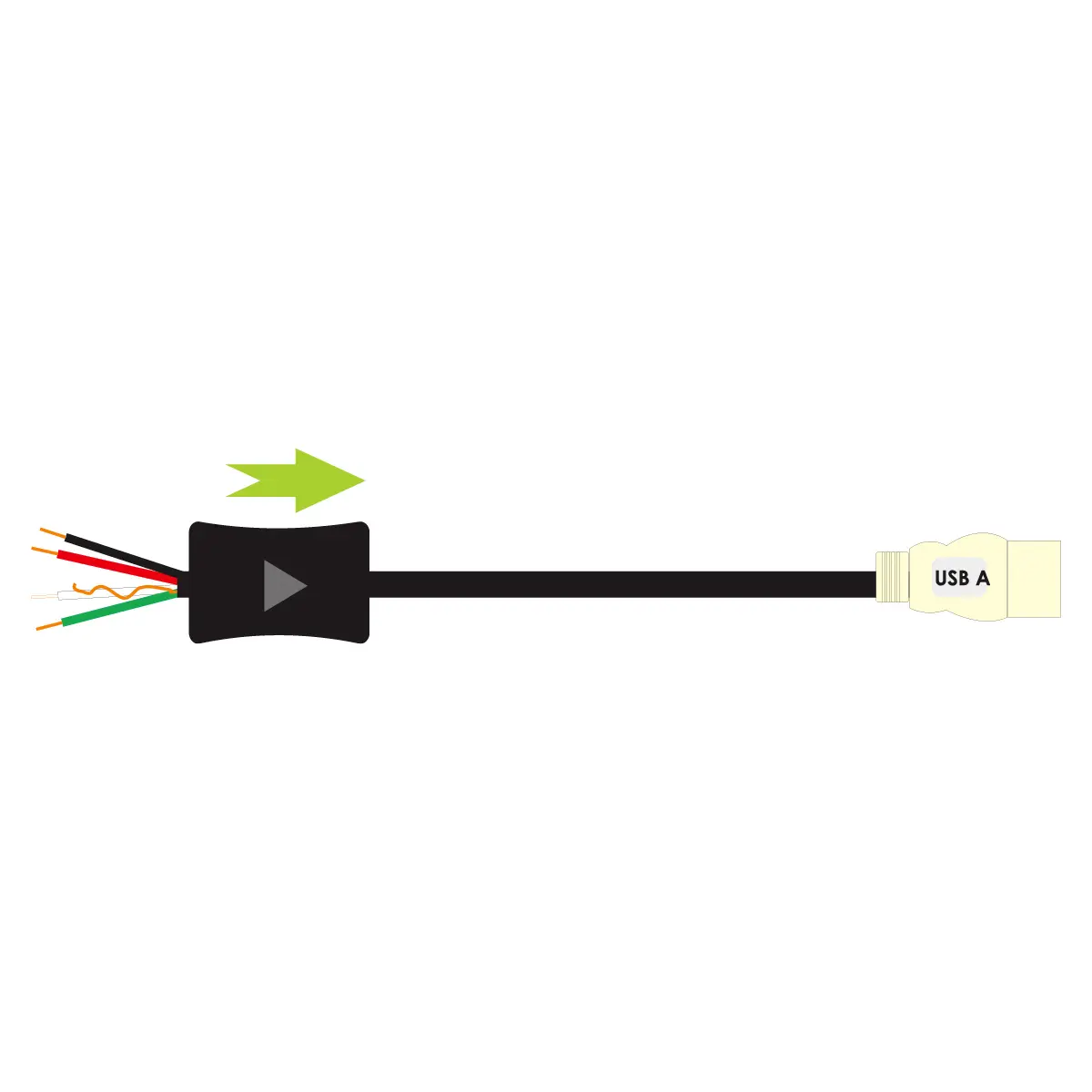 Demi cordon équipé d'une fiche USB2 A mâle avec amplification vers embouts sertis numérotés : 5m